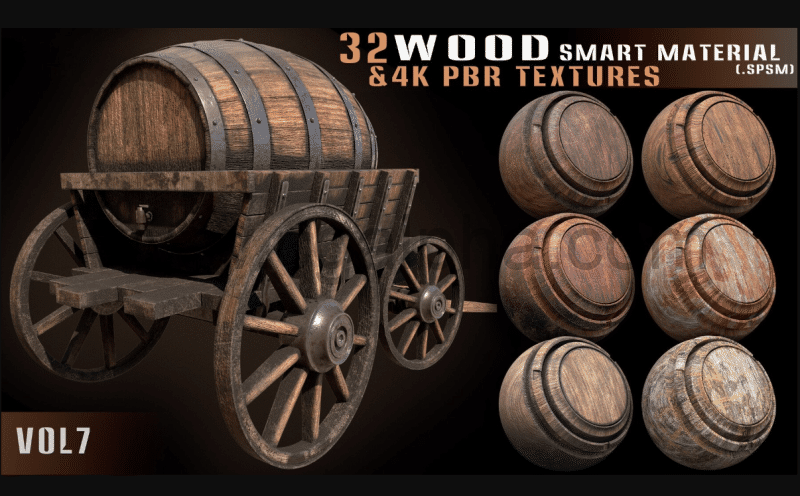 32 种木质智能材质4k PBR 纹理 32 wood smart material + 4k PBR textures – Vol 7
