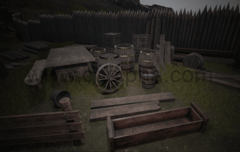 【UE4】中世纪风格道具模型 Medieval Series: Village Wooden Props