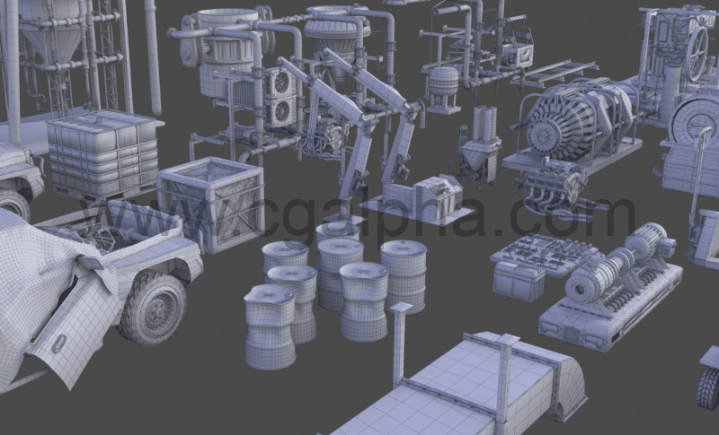 150 个带UV的工业设备模型 Industrial Kitbash – 150 Models with UVs