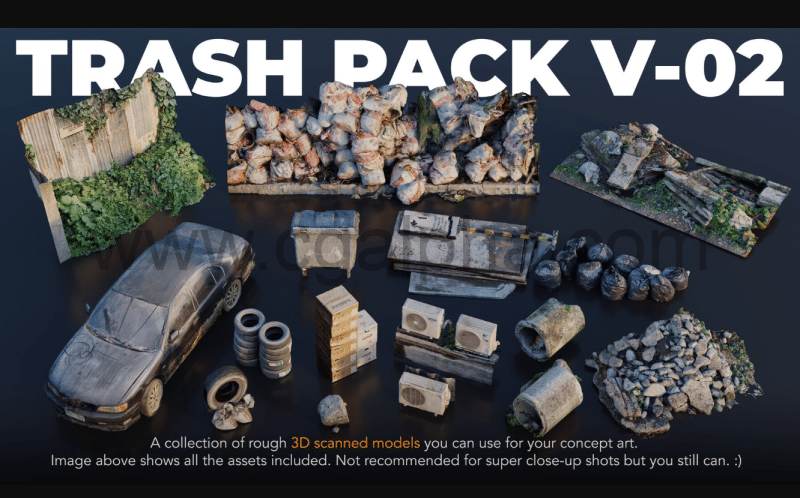 模型资产 – 3D 扫描 Kitbash 资产 Trash Pack V02
