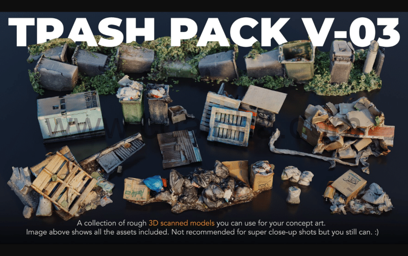 模型资产 – 3D 扫描 Kitbash 资产 Trash Pack V03