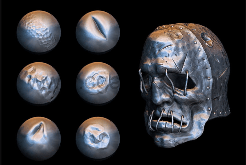 Zbrush笔刷 – 金属表面凹陷损坏笔刷 Metal Surfaces & Damages Brushes for Zbrush