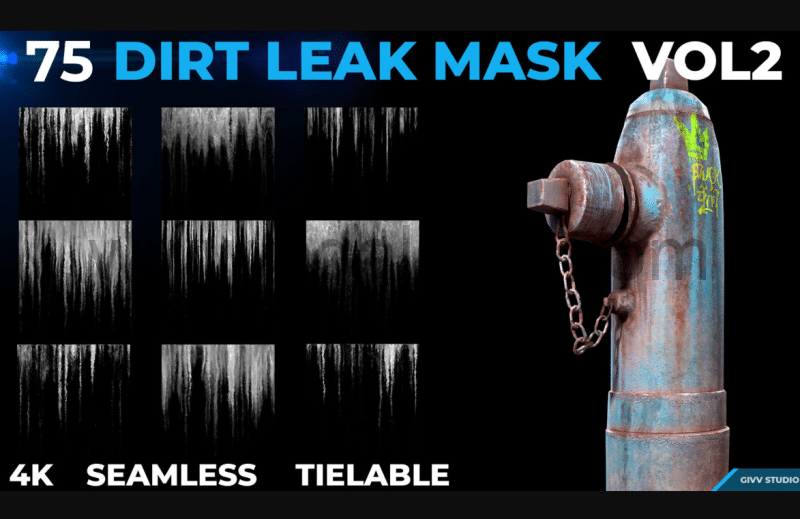 75 种不同污渍效果贴图 75 DIRT LEAK EFFECT MASK- VOL 2 (4K SEAMLESS TILEABLE)