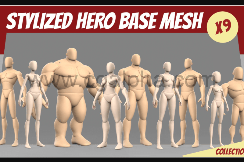 模型资产 – 风格化英雄人物基础模型 Stylized Hero Basemesh Collection