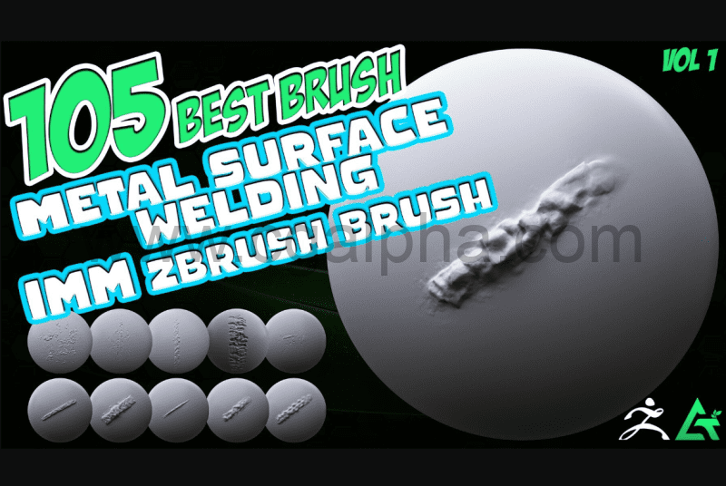 105 种金属焊接划痕损坏Zbrush IMM 笔刷 105 Zbrush Brush Mega Pack