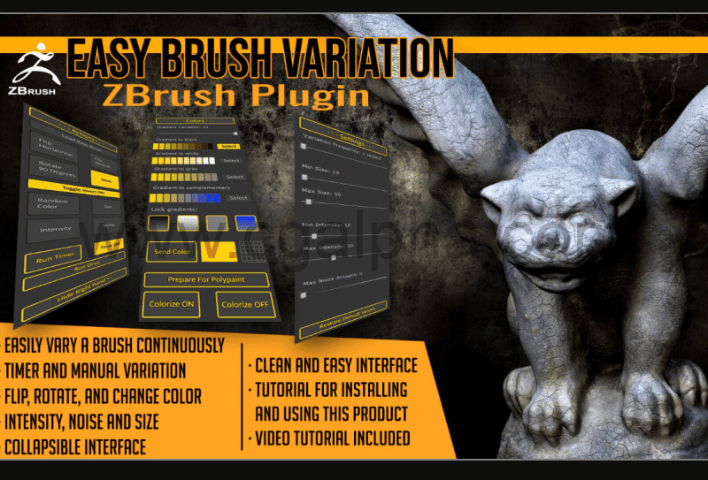 Zbrush插件 – 随机笔刷插件 Easy Brush Variation ZBrush Plugin