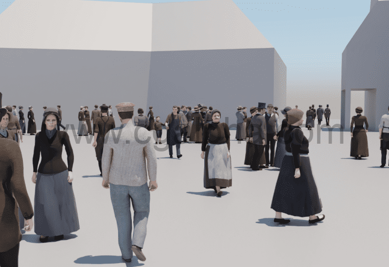 19世界风格化低多边形人物角色 3D 19th century low poly crowd with Anima file model