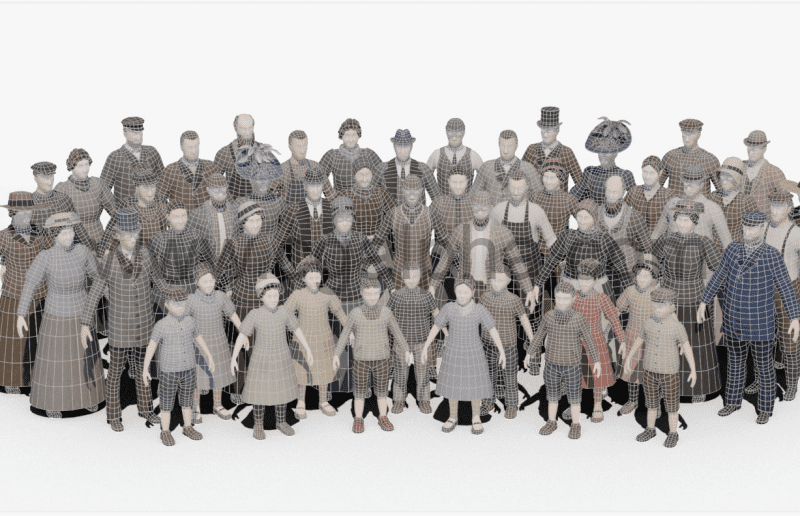 19世界风格化低多边形人物角色 3D 19th century low poly crowd with Anima file model