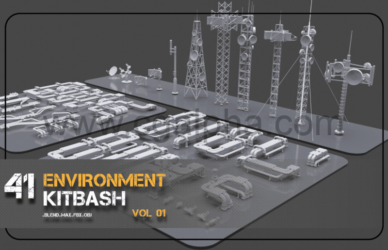 41 种管道天线模型 41 environment kitbash vol 01