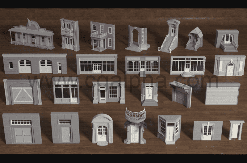 25 种风格化建筑模型Building Facade Collection 1 – 25 pieces_CGalpha 25 种风格化建筑模型Building Facade Collection 1 – 25 pieces_CGalpha