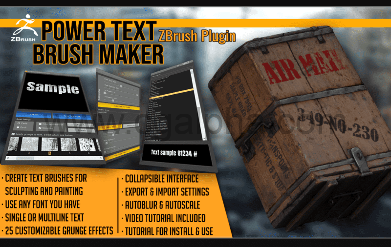 Zbrush插件 – 图案文字投射插件 Power Text Brush Maker ZBrush Plugin