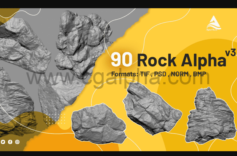 90 种岩石笔刷素材 90 Rock Alpha vol.3
