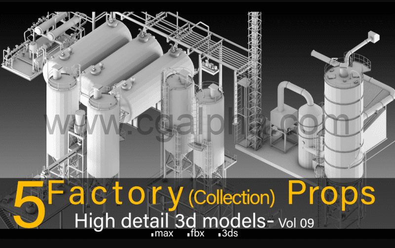 5 个高细节工厂 3d 模型 5 Factory (Collection) Props- High detail 3d models- Vol 09