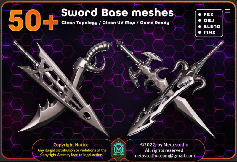 50 种风格化武器剑基础模型 50 Sword Base Mesh