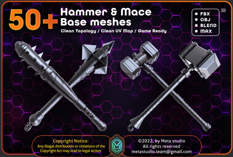 50 种武器狼牙棒锤子基础模型 50 Hammer BaseMesh