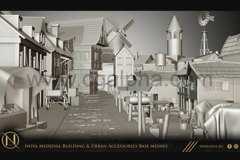 中世纪建筑和城市配件基础模型套装 Noya Medieval Building & Urban Accessories Base Meshes