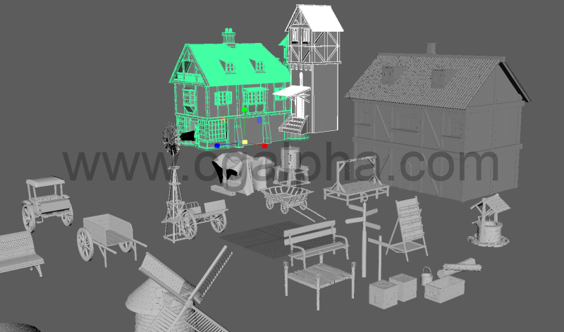 中世纪建筑和城市配件基础模型套装 Noya Medieval Building & Urban Accessories Base Meshes