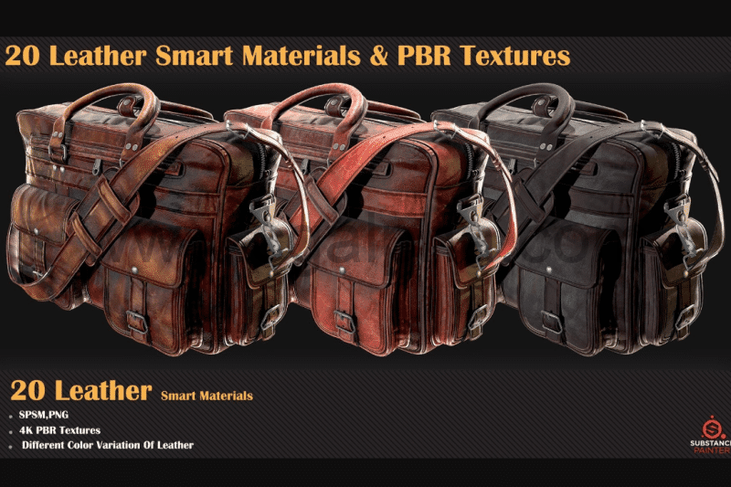 20 种皮革纹理智能材质 + PBR 纹理 20 Leather Smart Materials + PBR Textures