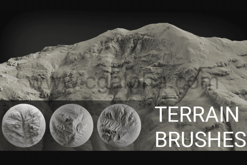 100 种用于 Zbrush 的地形刷包 Terrain Brush Pack for Zbrush