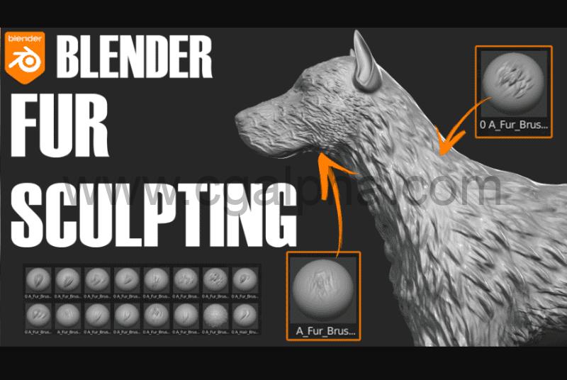 Blender插件 – 毛发雕刻笔刷插件 Sculpting Fur And Hair Brushes For Blender