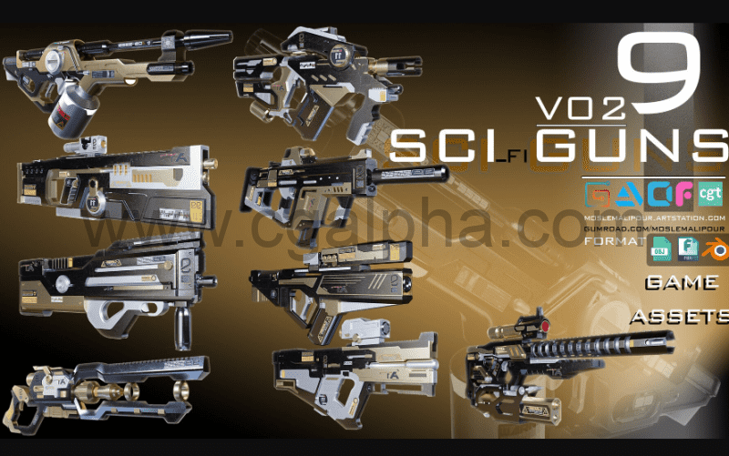 模型资产 – 科幻枪武器模型 sci-fi guns kitbash