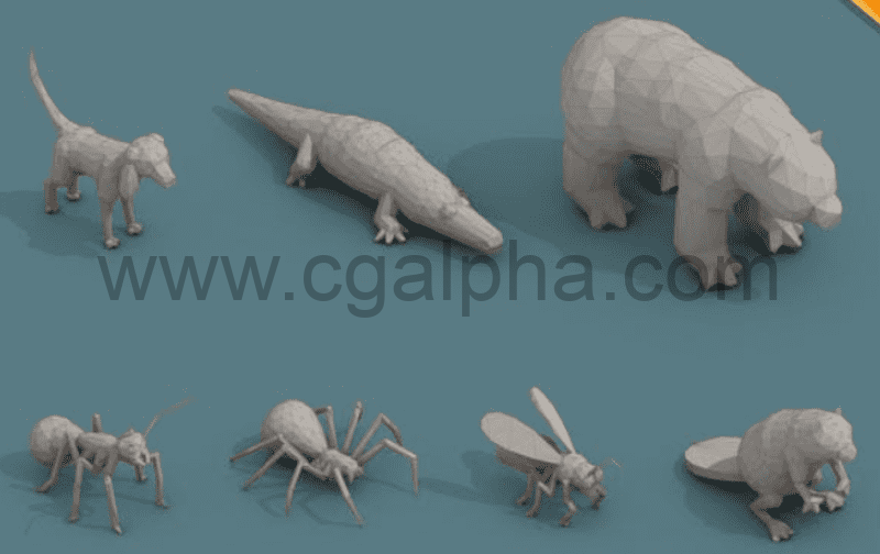 11种风格化动物模型 Low Poly 3d Art Animals Isometric Icon Pack