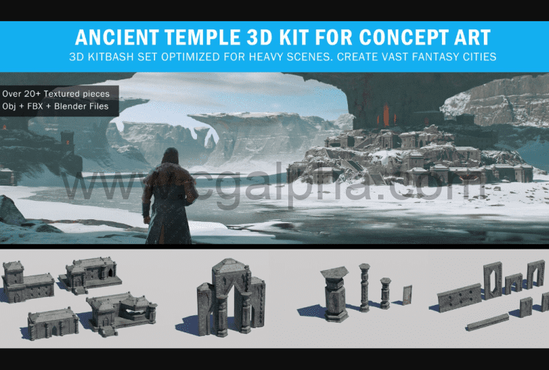 概念艺术古代寺庙 3D 套件 Ancient Temple 3d Kit for Concept Art