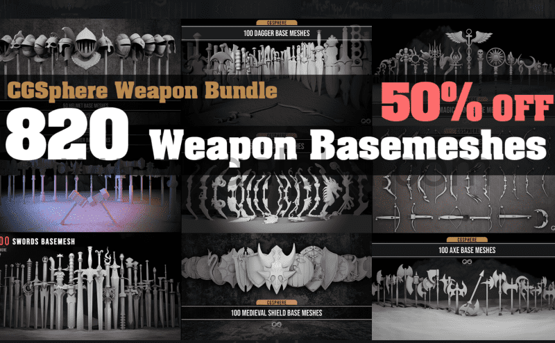 模型资产 – 820 种武器基础模型包 820 Weapon Basemeshes
