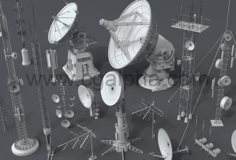 模型资产 – 20种雷达天线模型 Antennas