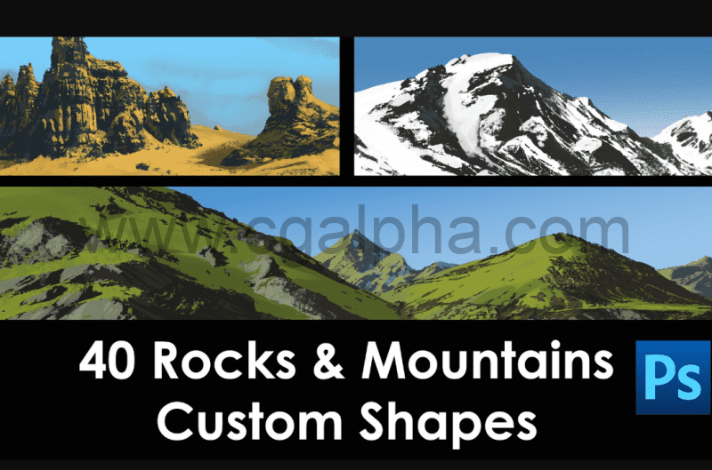 PS预设 – 自定义岩石山脉形状资产包 Rocks & Mountains Custom Shapes Set