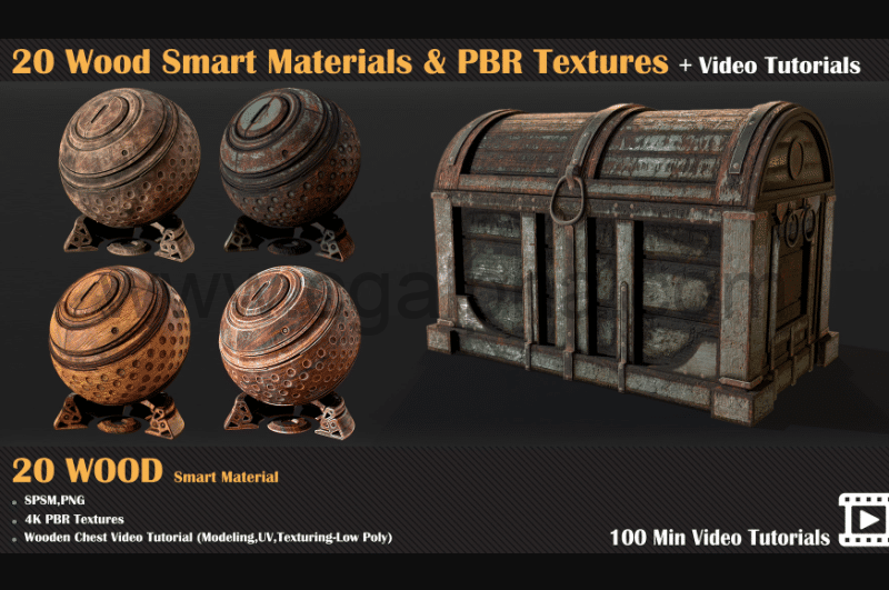 20 种木材智能材质和 PBR 纹理视频教程 20 Wood Smart Materials