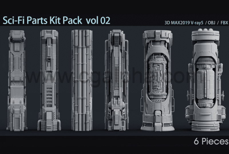 模型资产 – 6 组科幻零件套件包 Sci-Fi Parts Kit Pack vol 02 All