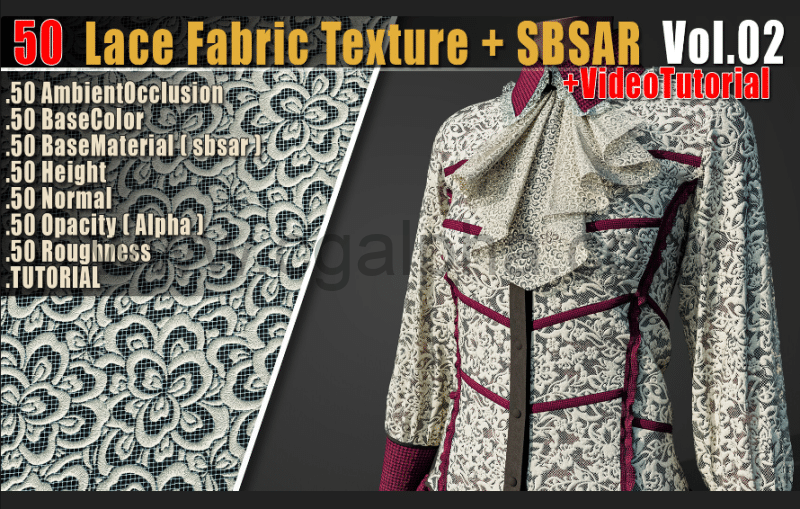 50 种蕾丝面料材质视频教程 50 Lace Fabric Texture + Sbsar + VideoTutorial Vol02