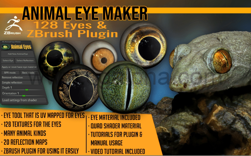 Zbrush插件 – 眼睛生成插件 Animal Eye Maker: 128 Eyes and ZBrush Plugin