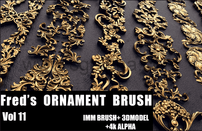 Zbrush笔刷 – 装饰品模型笔刷 Ornament IMMBRUSH+3dModels Vol 11