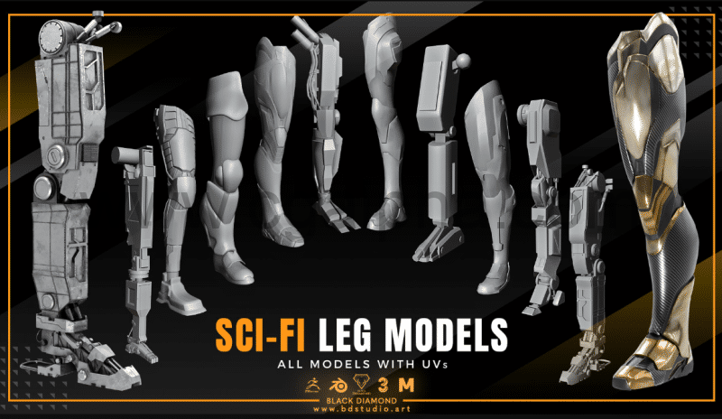 模型资产 – 科幻风格腿部模型 SCI-FI LEG MODELS