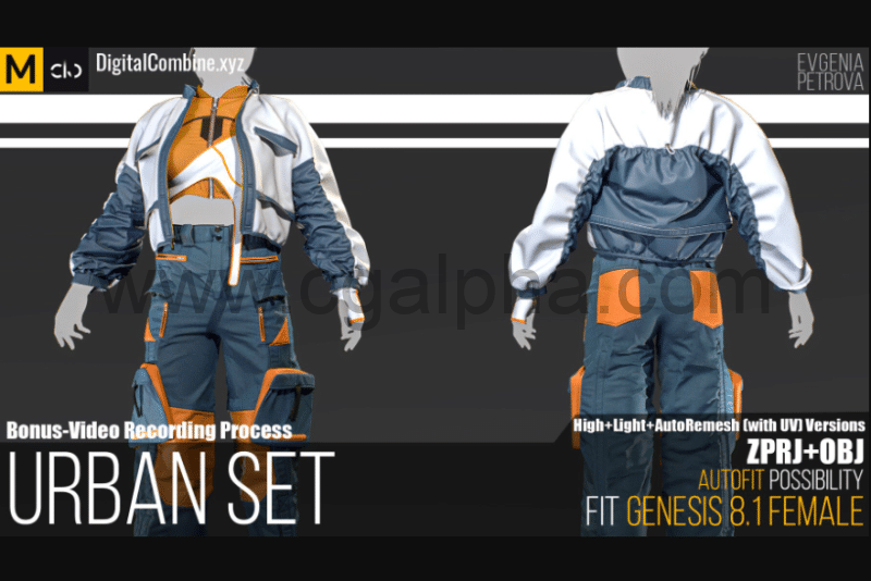 模型资产 – 夹克套装 Urban Set. Marvelous designer Clo3d project + OBJ+ Video