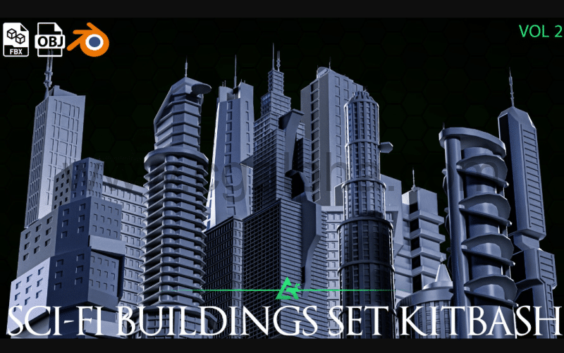 30 座科幻城市建筑 Sci-Fi City Building Kitbash- VOL 02