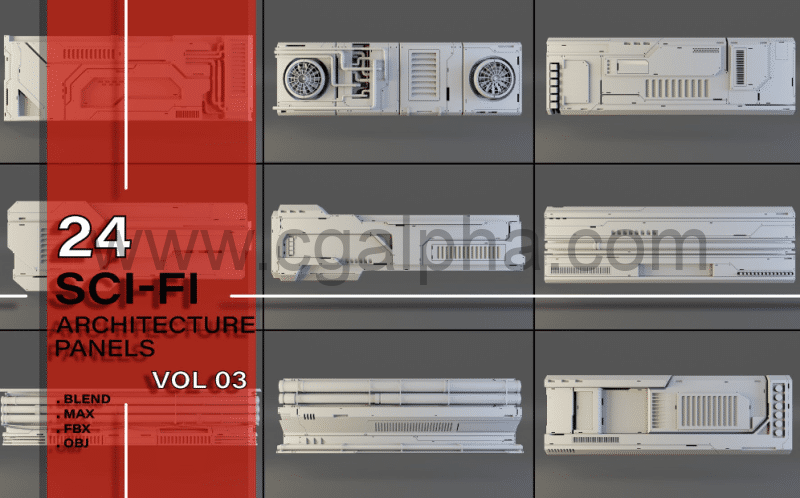 模型资产 – 24 种科幻建筑模型包 24 + scifi architecture kitbash panels pack vol 03