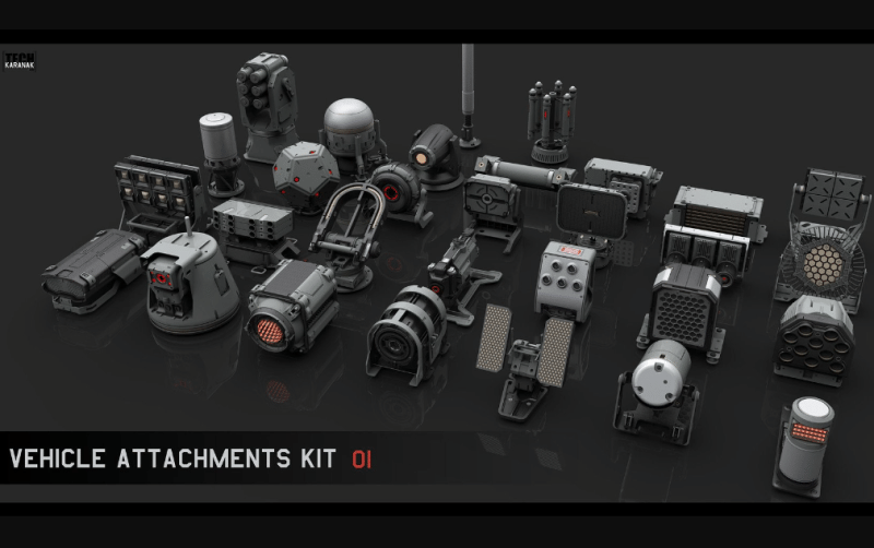 模型资产 – 科幻模型车辆零件模型 Vehicle attachments kit