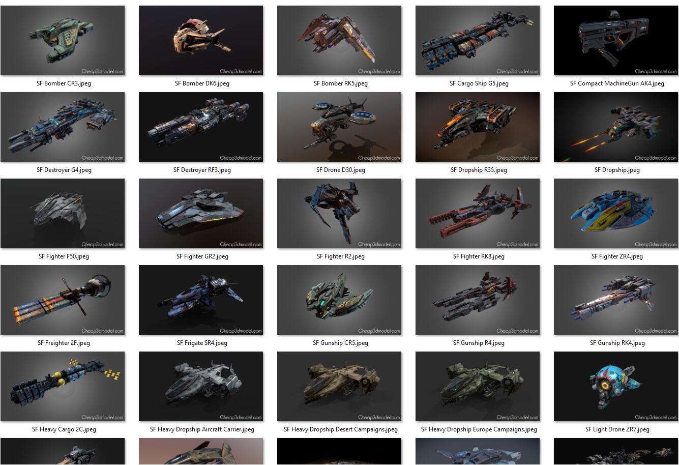 模型资产 – 88 个高精度卡通科幻飞船3D 模型  88 Sci-fi Ships Robot Drone